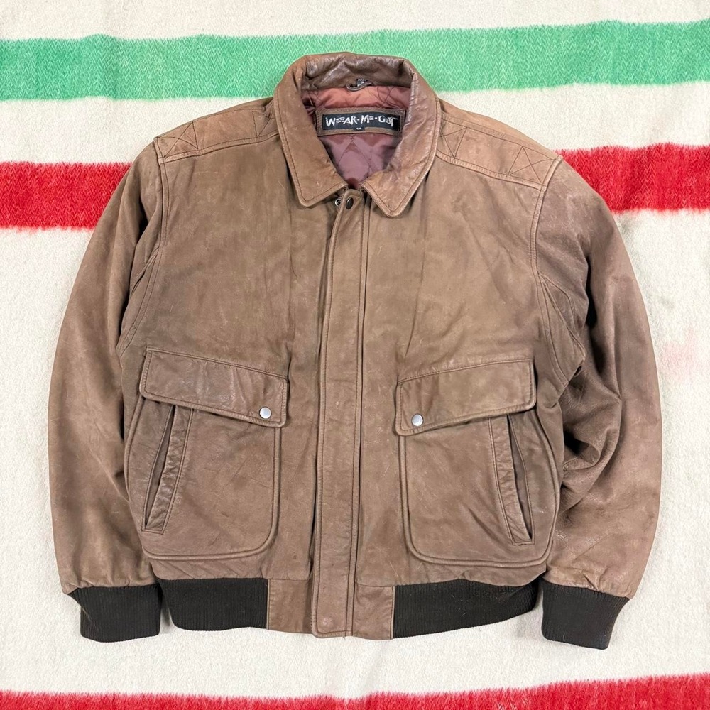 Vintage Wear-Me-Out Brown Leather Bomber Jacket 90s Aviator Mens 44